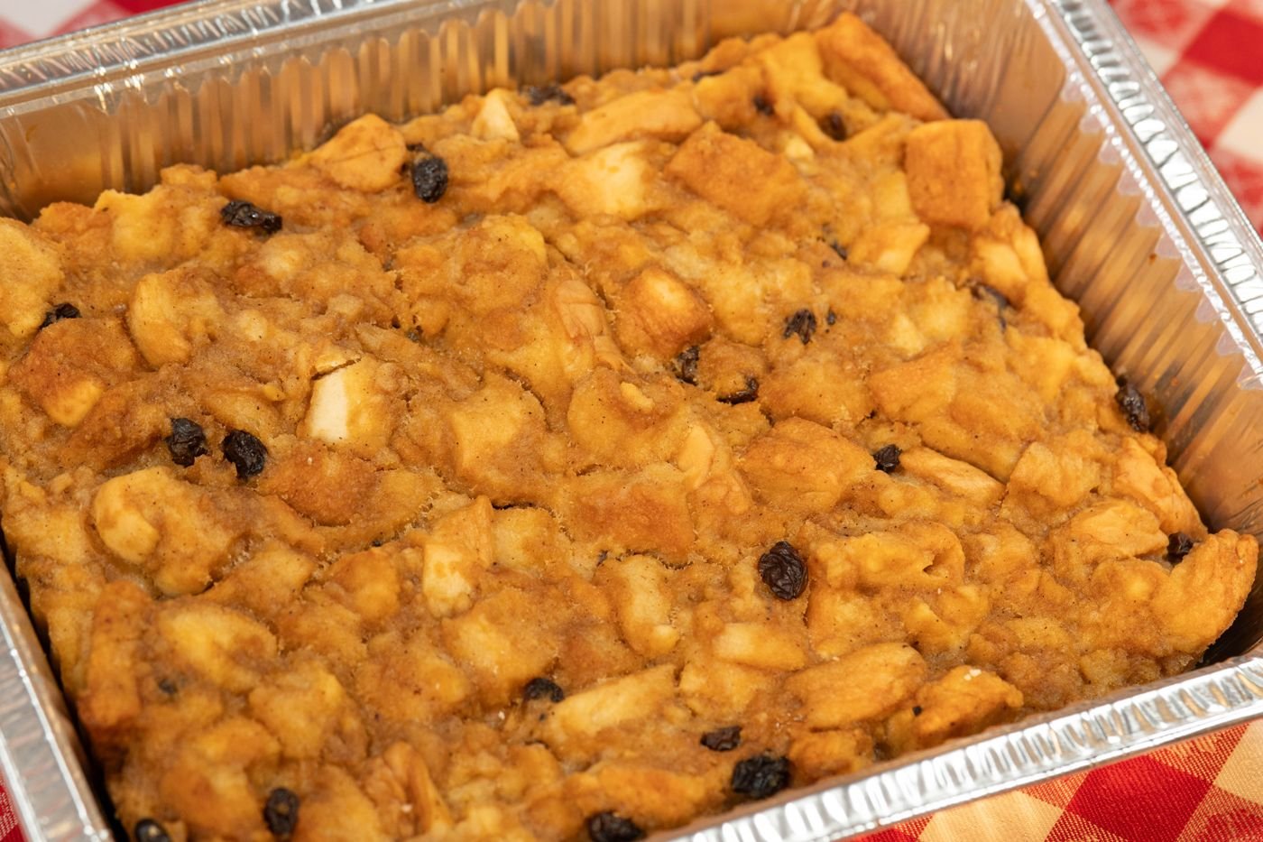 A whole tray of bread pudding, one of the Signature Classic items